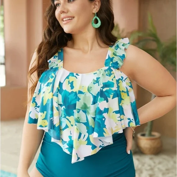 NWT BloomChic Square Neck One Piece Swimsuit Size 6X=30 - Picture 2 of 7